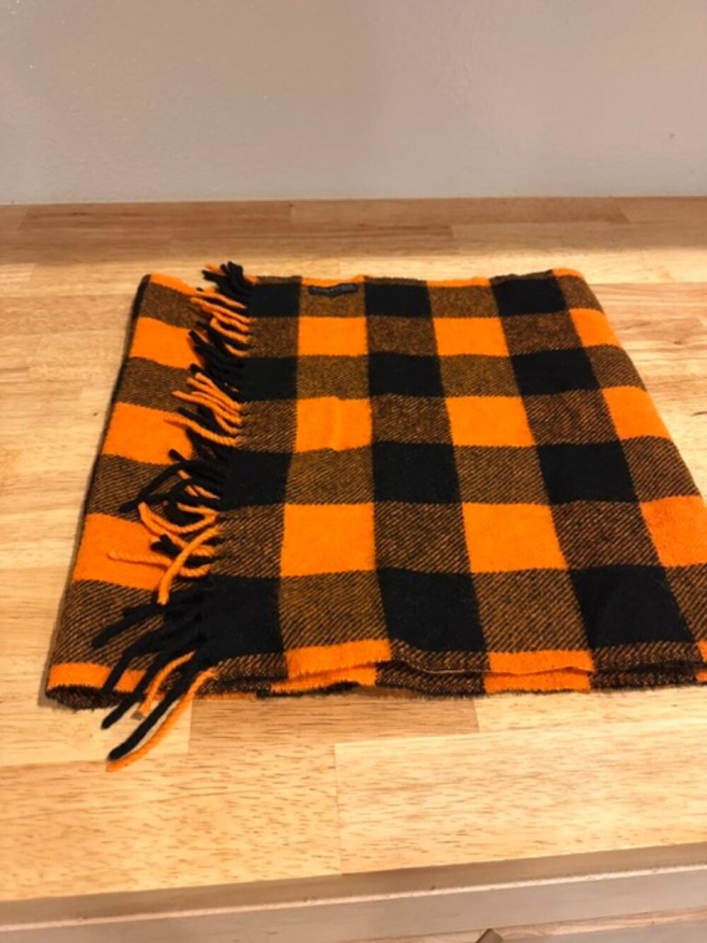 Louis Feroud | Vintage French Wool Scarf Orange & Black Plaid